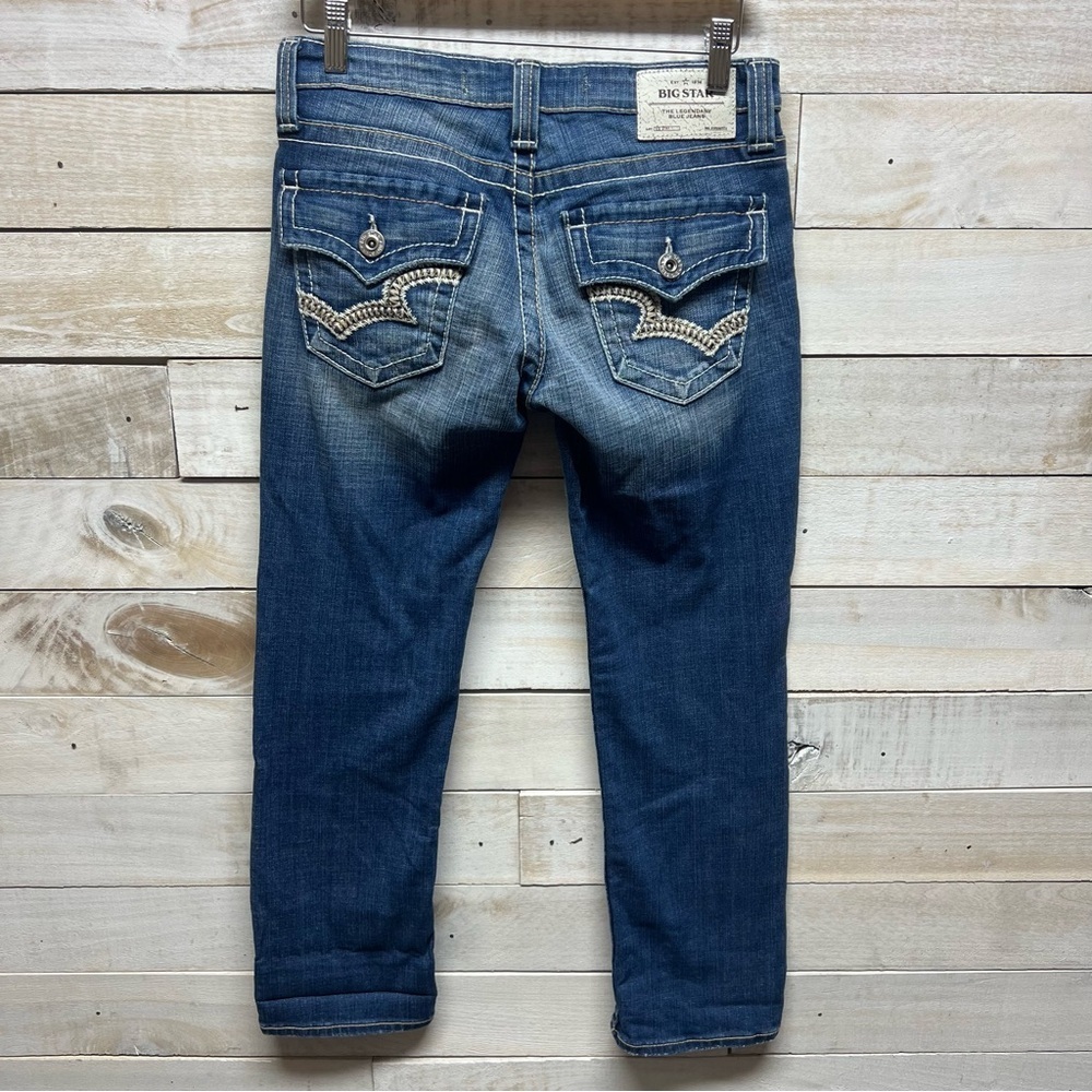Big Star Rikki Jeans Womens 27 Blue Low Rise‎ Flap Pockets Embroidered Stretch